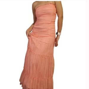 Vtg Jessica McClintock for Gunne Sax Strapless Tulle Sparkle Dress Sz 3/4 Peach